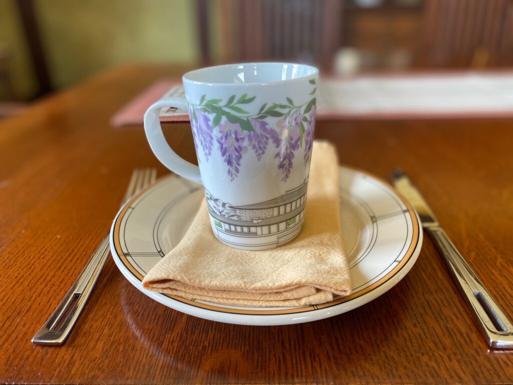 Wisteria mug on place setting Wisteria mug on place setting