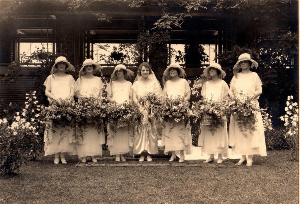 Dorothy R. Martin with Six Bridesmaids on her Wedding Day at the Martin House,